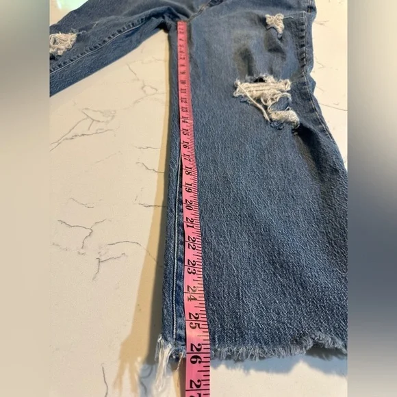 Universal Thread Med Wash Distressed Straight Raw Hem Jeans 14/32R - Picture 6 of 8